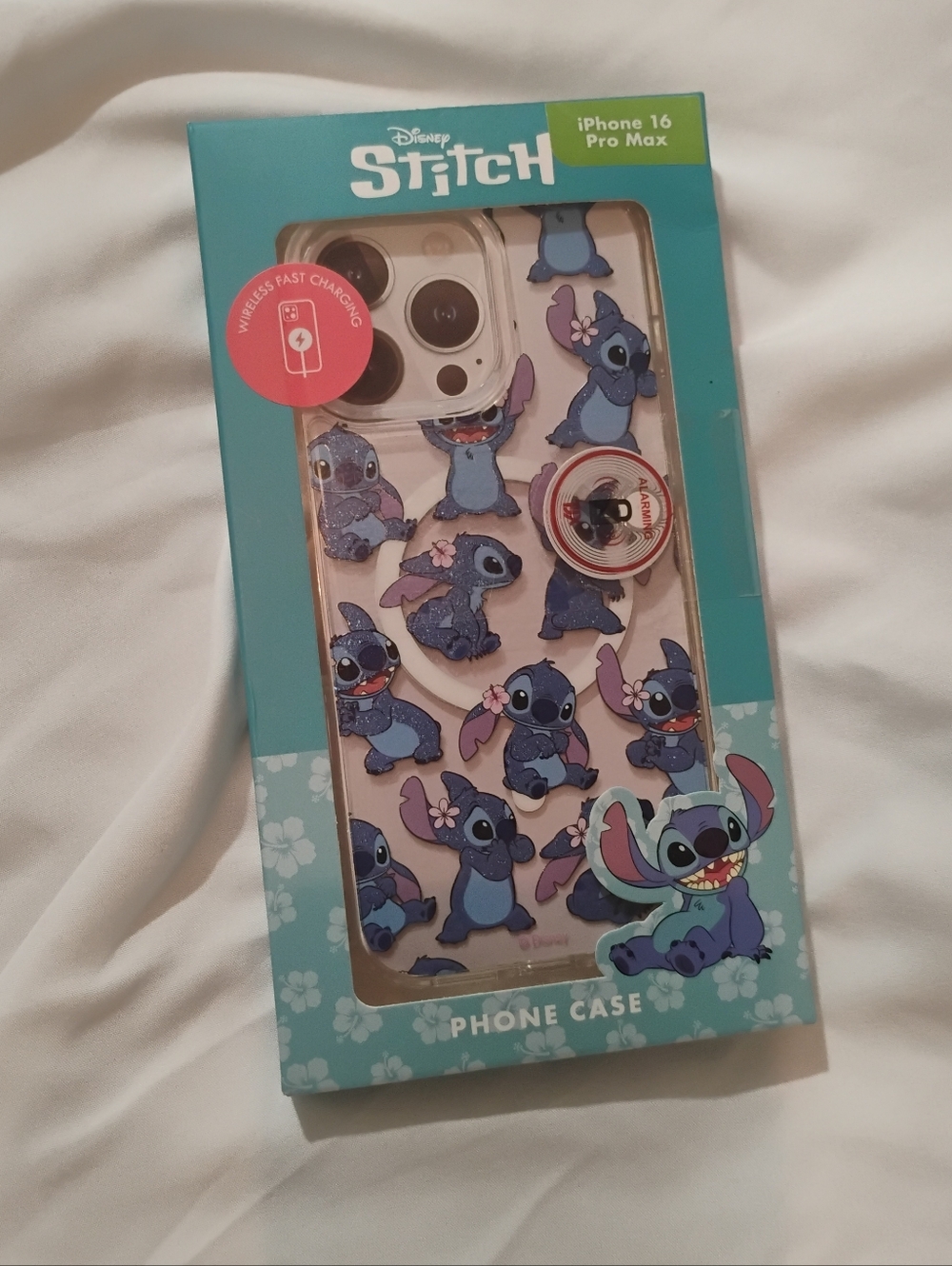 Disney Stitch iPhone 16 Pro Max Clear Case with Blue Stitch Pop Grip